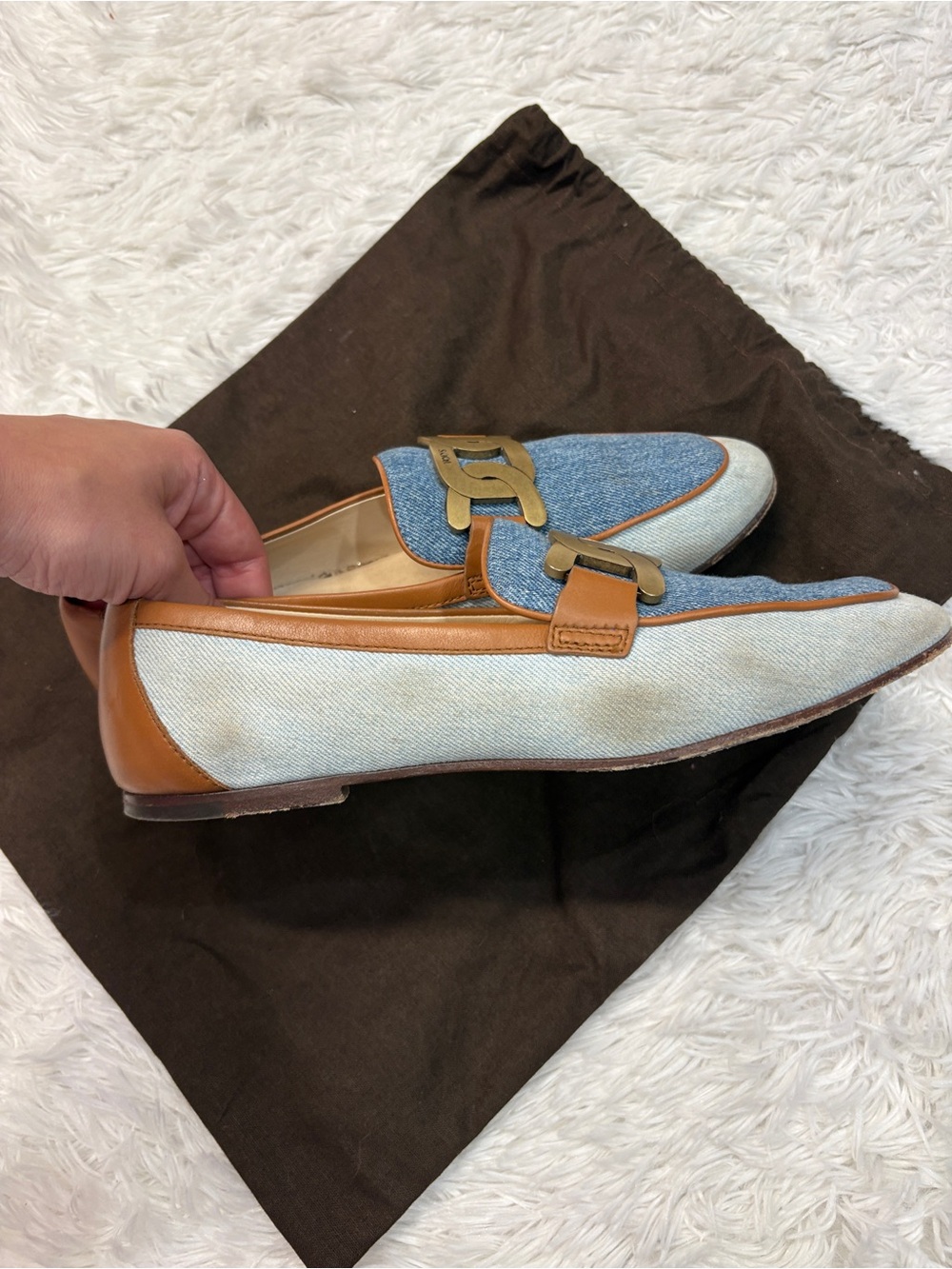 Tods Kate denim loafers blue & tan - Picture 7 of 13